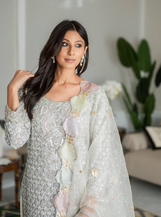 Classic Long Fitted Kameez with Trouser & Dupatta