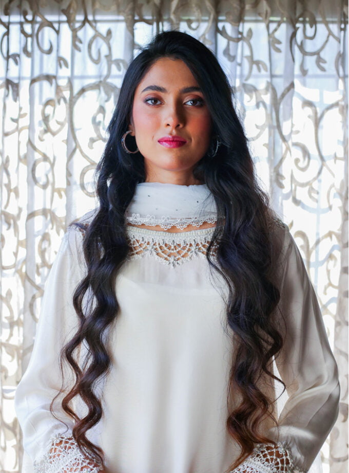 White Silk Asymmetrical Kameez