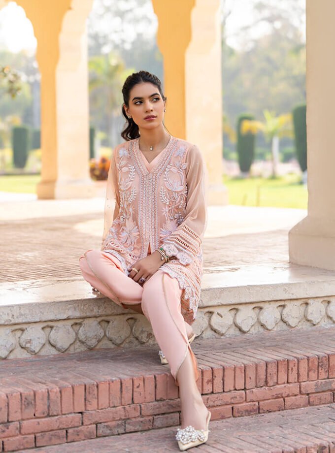 Peach Organza Short Jacket Style Shirt