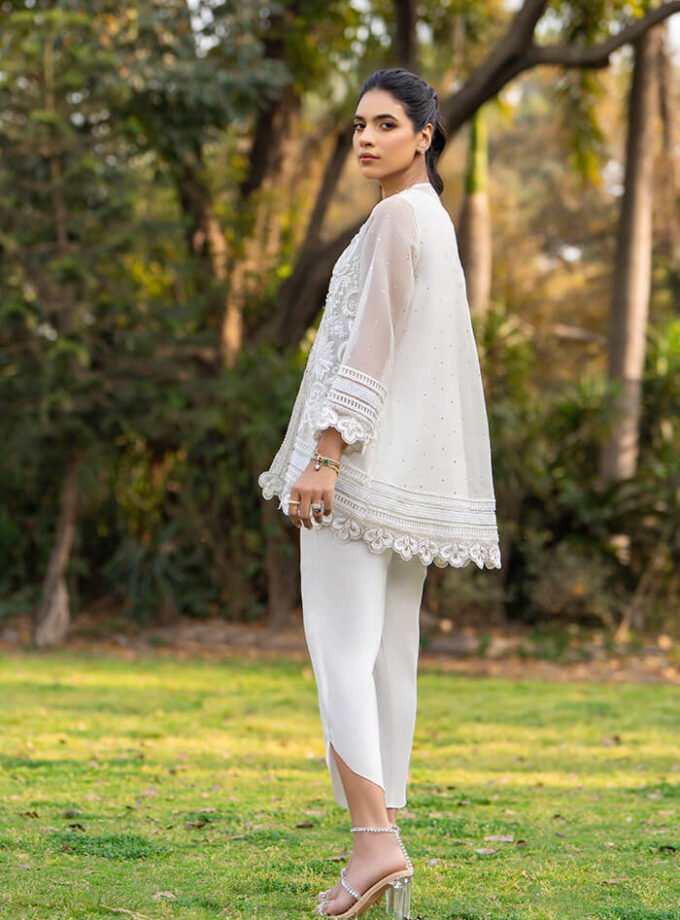 White Organza Short Jacket Style Shirt