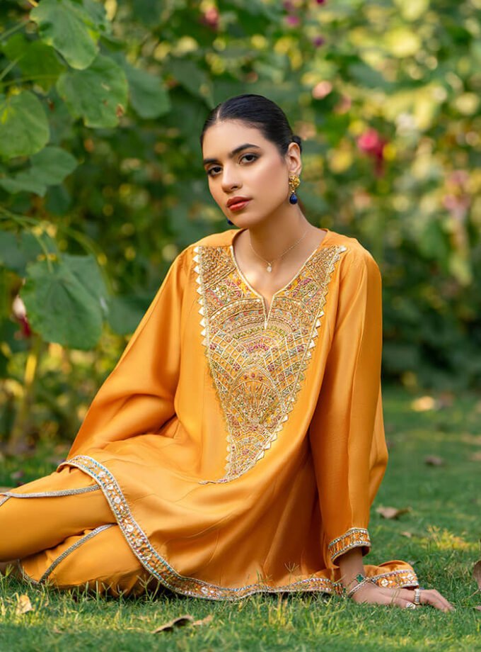 Tangerine Organza Silk Short Flared Shirt