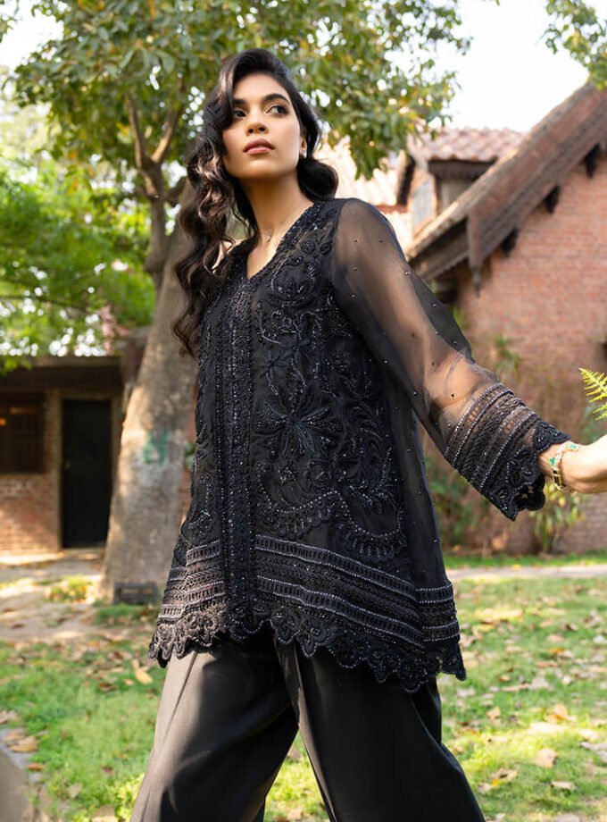 Black Organza Short Jacket Style Shirt